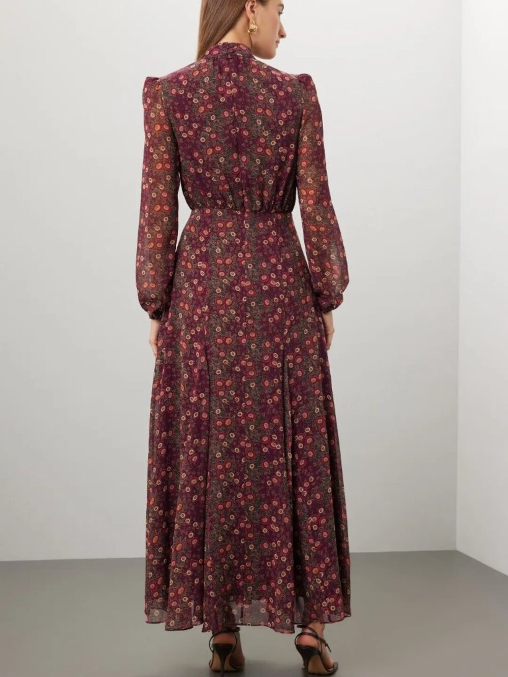 Saloni Akina Wine Jacqui-B Dress 100% Silk Size 2 Msrp $795 View 2